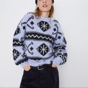 ZARA BLUE/BLK MOHAIR WOOL BLEND SWEATER- NWT-SMALL